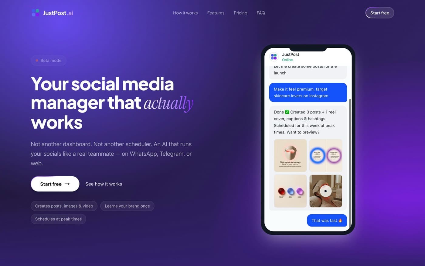 JustPost AI — live homepage